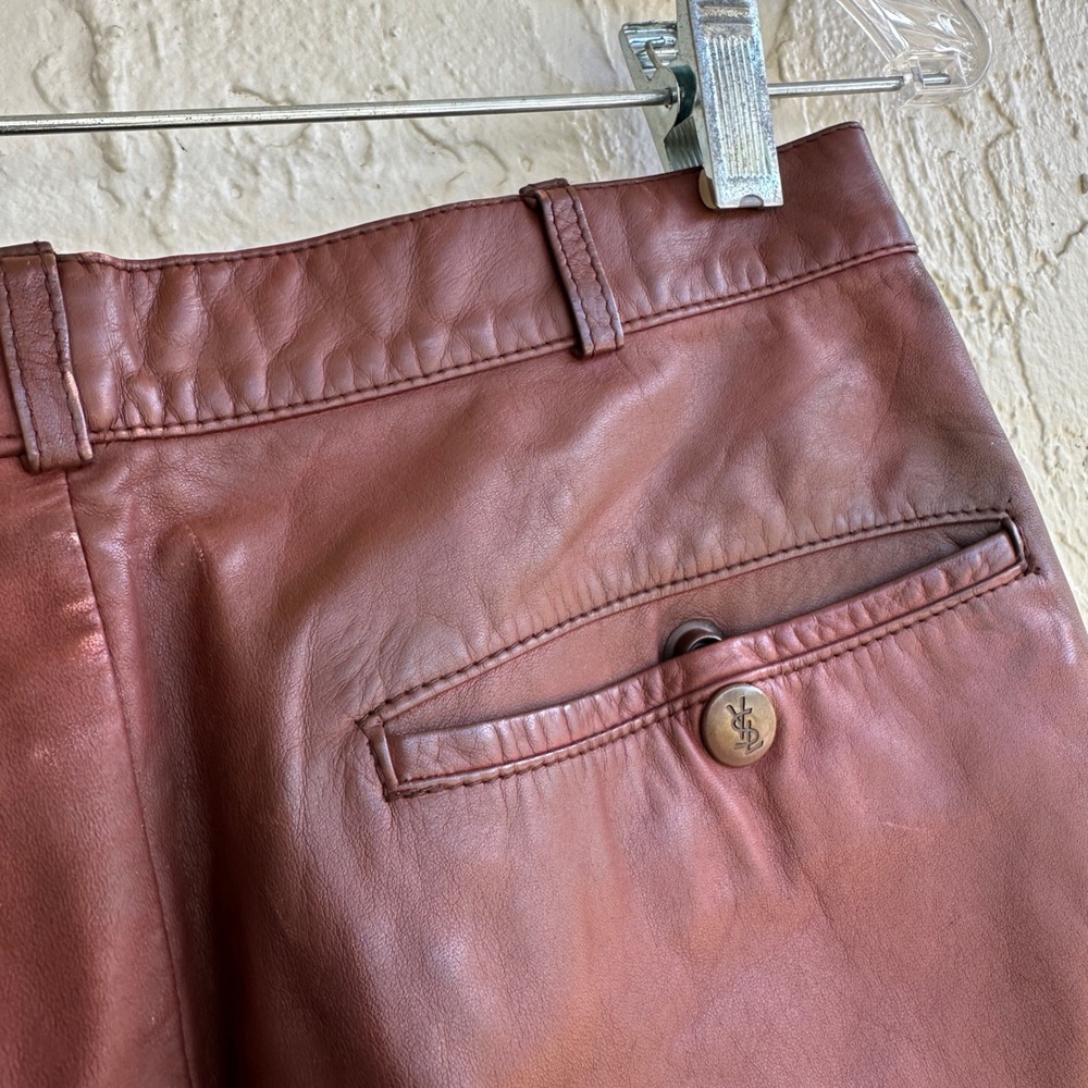 Yves Saint Laurent Vintage Leather Pant‎ Burgundy Mahogany Straight YSL Women 28 - Picture 10 of 12
